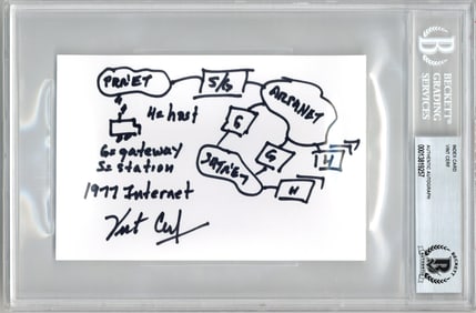 Great Vint Cerf Signed Drawing: "1977 Internet", with Beckett Authentication