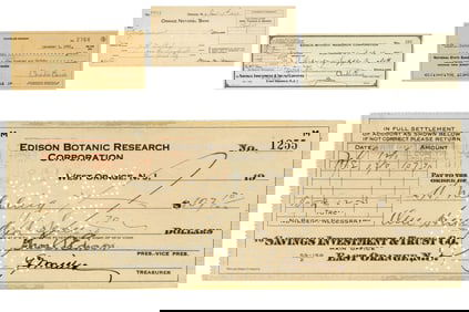 Fantastic Thomas Edison Signed Check with Charles and Mina Edison Checks