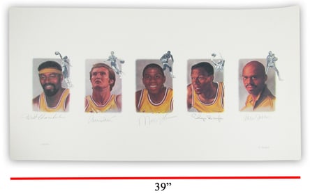 Lakers Legends Magic, Kareem & Others Huge Signed Lithograph, 39" x 22"