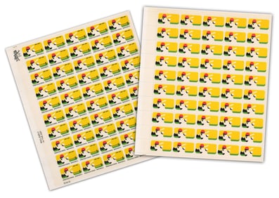 Rare! 1969 100th Anniversary Professional Baseball Unused 50-Stamp Block, With PSE COA