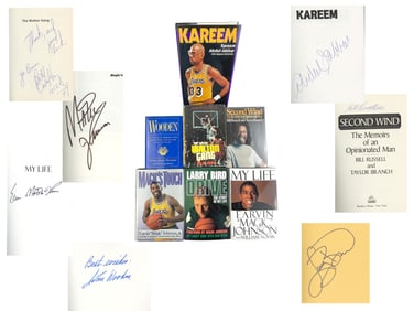 7 Basketball Legends Signed Books - Includes Magic, Bird and Kareem