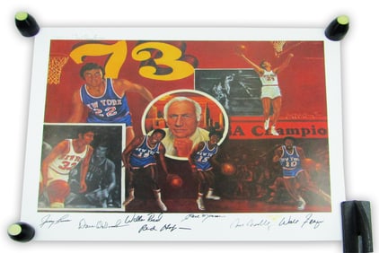 1973 New York Knicks Signed & Numbered Lithograph, 7 Signatures: DeBusschere, Frazier, Reed, & More!