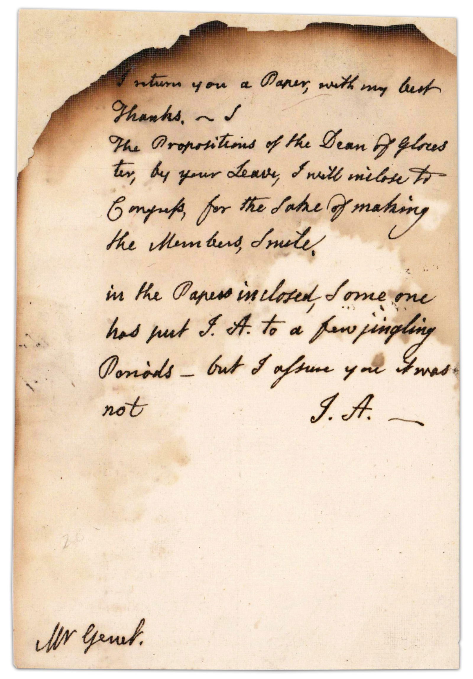 John Adams Comments on Proposed Peace Forwarded to Congress “for the sake of making the
