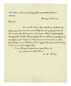 Pristine J.Q. Adams ALS to Col. Thomas Aspinwall