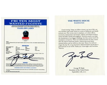 George W. Bush 9/11 Typescripts w/ Bin Laden Mugshot and Iconic Speech! Two Tragic & Defining Events