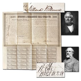 R.E. Lee & Millard Fillmore Unique Signed Railroad Stock Certificate, Only One Other Known!