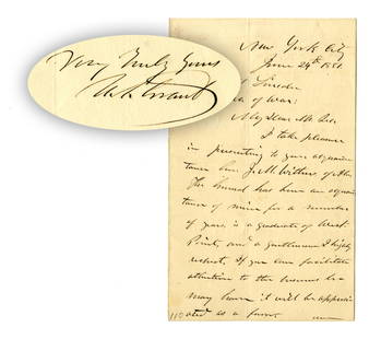 U.S. Grant Writes Robert Todd Lincoln for a Favor for Ex-Confederate & Fellow West Point Grad,: Ulysses S. GrantNew York, NY, June 24, 1881U.S. Grant Writes Robert Todd Lincoln for a Favor for Ex-Confederate & Fellow West Point Grad, Amazing!ALSAn autograph letter signed by Ulysses S. Grant to R
