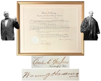 WarHarding Promotes Declaration Signers Descendant! Also Signed by Hughes! A Unique Association with