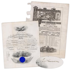 Benjamin Harrison Naval Commission of Ensign Walter S. Burke, With His Academy Diploma!