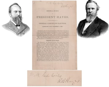 R. B. Hayes Signed Speech on Garfield's Election! Incredibly Unique!
