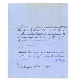 Rutherford B. Hayes Signed 1879 "Affix the Seal" Document for a Pardon