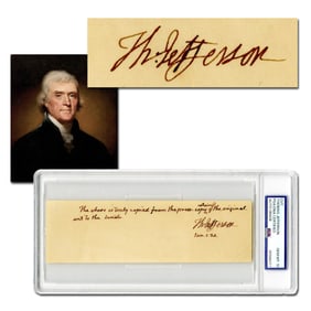 Thomas Jefferson PSA Gem Mint 10! Highly Important Signed Statement, Association to Louisiana