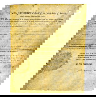 Jefferson & Madison Signed Land Grant in Recognition of "Military Services" with Rare Survey Map: Thomas JeffersonWashington, D.C., September 21, 1801Jefferson & Madison Signed Land Grant in Recognition of "Military Services" with Rare Survey MapDSA land grant awarded to a veteran signed by Thomas