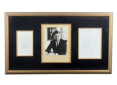 JFK and Governor Carvel Framed Display, Signed Photo, TLS, and RSVP