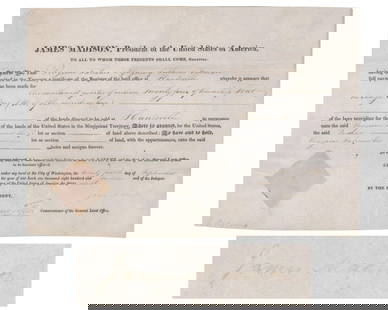 James Madison Signed Land Grant Promoting Westward Expansion During Final Phase of War of 1812: James MadisonWashington, D.C., September 24, 1814James Madison Signed Land Grant Promoting Westward Expanision During Final Phase of War of 1812PPDSRemarkable land grant, signed by President James Mad