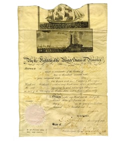 James Madison Signed Ship's Passport for Brig "Rainbow" of NY, During 1st Term as President