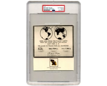 Richard Nixon Signed Moon Landing Plaque with Apollo Lunar Module Kapton Foil, PSA Encapsulated