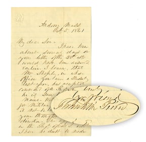 Franklin Pierce Counsels Friend Seeking to Raise a Regiment at Start of Civil War, Great Content,