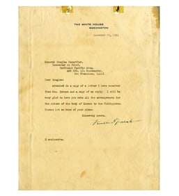 FDR to General MacArthur Re: The Return of the Body of President Quezon to the Philippines