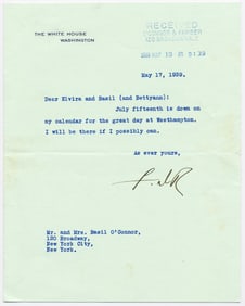 Franklin D. Roosevelt TLS to Basil O'Connor With Ironic WWII and Polio Connection