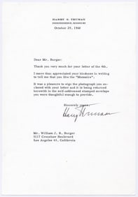 Harry S. Truman TLS Re: "Memoirs"