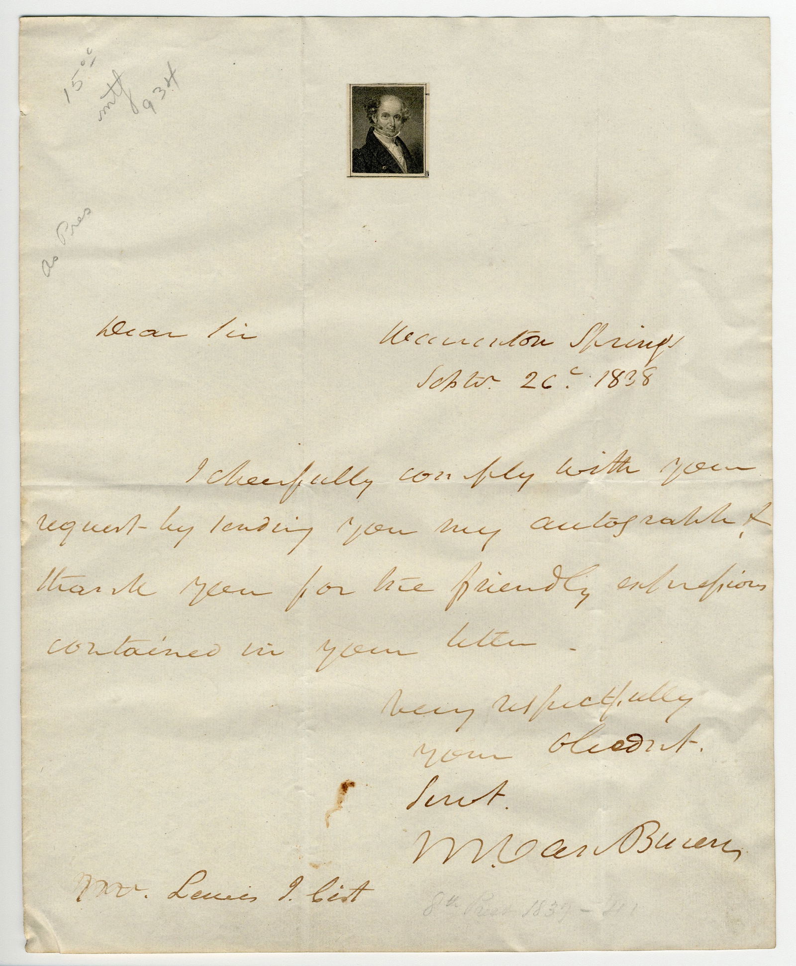 Martin Van Buren Scarce ALS As President Early Autograph Request (1 of 2)