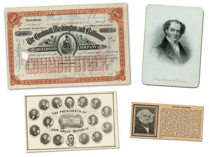 Cincinnati, Washington & Baltimore RR Stock Certificate Issued to Martin Van Buren's Grandson: Martin Van Burenn.p., July 25, 1887Cincinnati, Washington & Baltimore RR Stock Certificate Issued to Martin Van Buren's GrandsonArchiveAn interesting lot relating to the descendants of 8th U.S. Presid