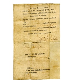 G. Washington Signed Discharge Soldier Who Served at Yorktown with Badge of Merit