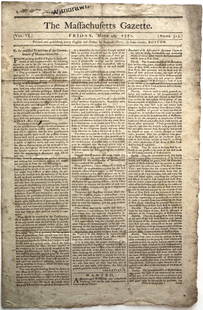 Boston Newspaper Reports Shays’s Rebellion & Extols George Washington: George WashingtonBoston, MA, March 16, 1787Boston Newspaper Reports Shays&#8217;s Rebellion & Extols George WashingtonNewspaper[GEORGE WASHINGTON.] The Massachusetts Gazette, March 16, 1787. Boston, M