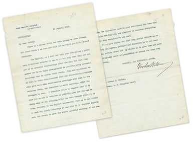 Wilson WWI-Dated TLS: "…we, like the English, are planning to dominate everything and to oust