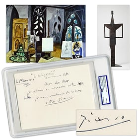 Pablo Picasso PSA GEM Mint 9 Rare ALS Dated Just Before "Les Baigneurs" Bronze Sculptural Group