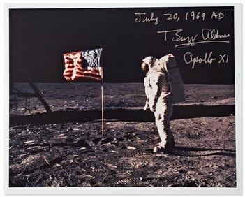 Buzz Aldrin Signed 1969 American Flag on the Moon Photo, Very Fine