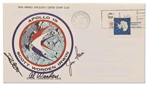 Apollo 15 Crew Signed Rare NASA Insurance Cover From Worden's Personal Collection