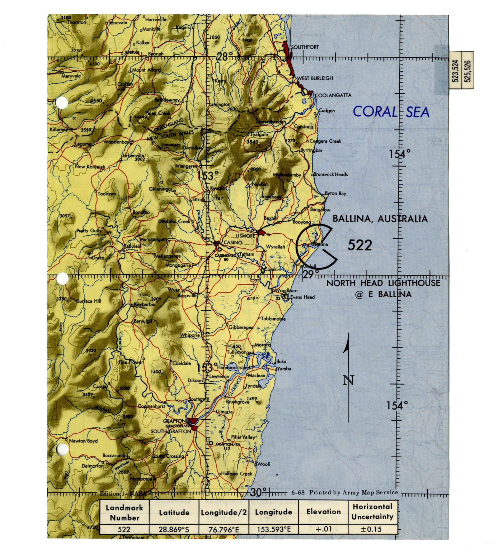 Apollo 9 Flown Landmark Map Showing the Coast of Australia, Ex. Jim McDivitt (1 of 3)