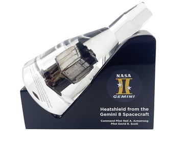 Gemini 8 Flown Heat Shield Encased in Lucite, With Display Stand