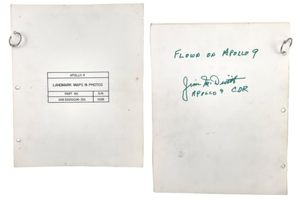 Flown Apollo 9 Landmark Maps & Photos Folder Covers, Signed and Authenticated by Commander Jim
