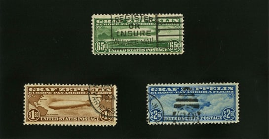 Lot of 3 Used Graf Zeppelin Stamps From 1930 Europe-Pan American Flight