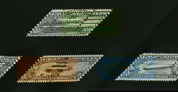 Lot of 3 Used Graf Zeppelin Stamps From 1930 Europe-Pan American Flight: Graf Zeppelin[Washington, DC], ca. April/May 1930Lot of 3 Used Graf Zeppelin Stamps From 1930 Europe-Pan American FlightStampsA set of three used Graf Zeppelin stamps produced to promote its 1930 tran