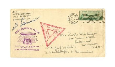 Hugo Eckener Signed Graf Zeppelin Cover From 1933 Chicago World's Fair Flight