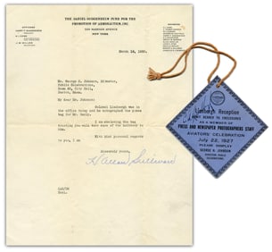 Charles Lindbergh Signed Press Badge From July 1927 Boston Publicity Tour, With Outstanding