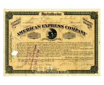 William G. Fargo Signed 1873 American Express Co. Stock Certificate