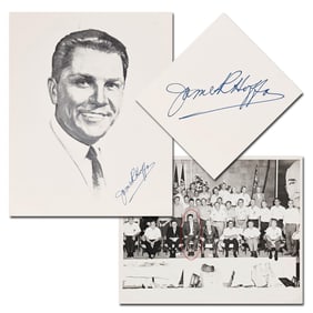 Jimmy Hoffa Boldly Signed Portrait Print with Teamsters Photo