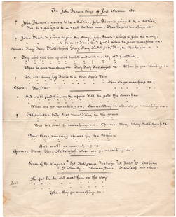 John Brown's Body, Original Lyrics By Author of Union Marching Song, Probably Unique!: Henry J. HallgreenMassachusetts, ca. 1900-1915John Brown's Body, Original Lyrics By Author of Union Marching Song, Probably Unique!AD[CIVIL WAR.] Henry J. Hallgreen, Autograph Document, ca. 1910-1915.