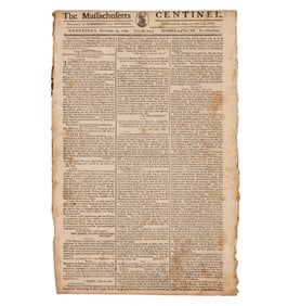 1789 Issue of the "Massachusetts Centinel": Judiciary Bill & French Revolution with Runaway Slave Ad