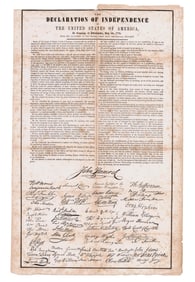 19th C. Declaration of Independence Broadside, Uncommon Format!