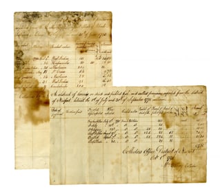 William Ellery Collects Customs On Slave Ships in Newport, 2 Sheets, 1791 & 1793