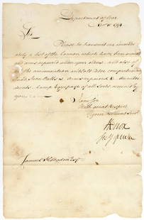 Henry Knox LS Re: Cannons, Gunpowder & Iron Balls, Dating From Time of PA Whiskey Rebellion: Henry KnoxDepartment of War, November 10, 1794Henry Knox LS Re: Cannons, Gunpowder & Iron Balls, Dating From Time of PA Whiskey RebellionLSA 1p manuscript letter signed by former Revolutionary War com