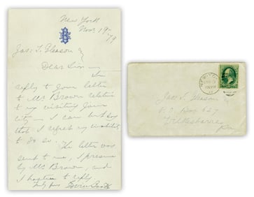 Edwin Booth Ironic ALS to Acquaintance in Wilkes-Barre, PA