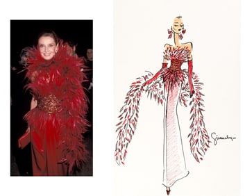 Givenchy Signed Sketch for Audrey Hepburn's Awards Show Gown! Gorgeous Colors! Very Rare!
