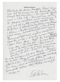 William Shatner Handwritten Signed Essay on 1st Star Trek Movie in 1979, With LOA